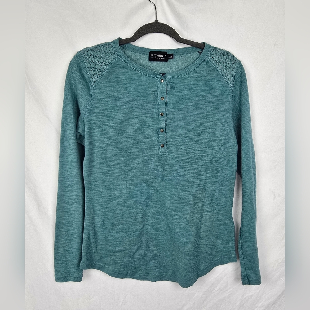 Seg'ments Essentials Lace Trim Minimalist Henley Long Sleeve Top sz L